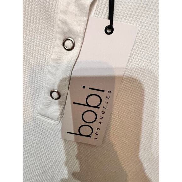 bobi White Drop Shoulder Long Sleeve Waffle Thermal Knit Henley Tee Size S NWT - Picture 4 of 8